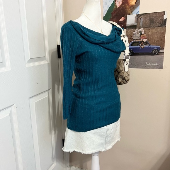 mac & jac Teal Off-Shoulder Sweater with Bow - Picture 3 of 5